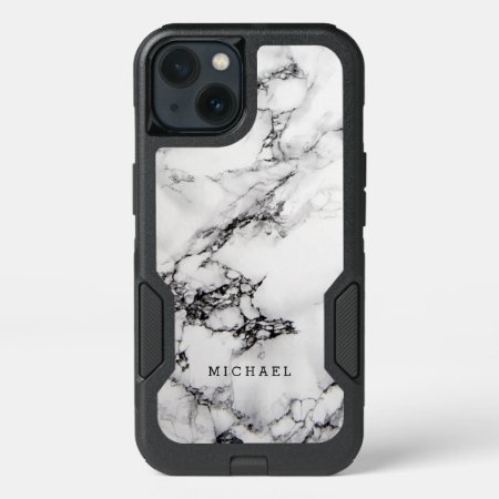 Stylish White Marble Texture With Custom Name Iphone 13 Case