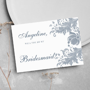 Stylish white mauve blue floral lace Bridesmaid  Invitation