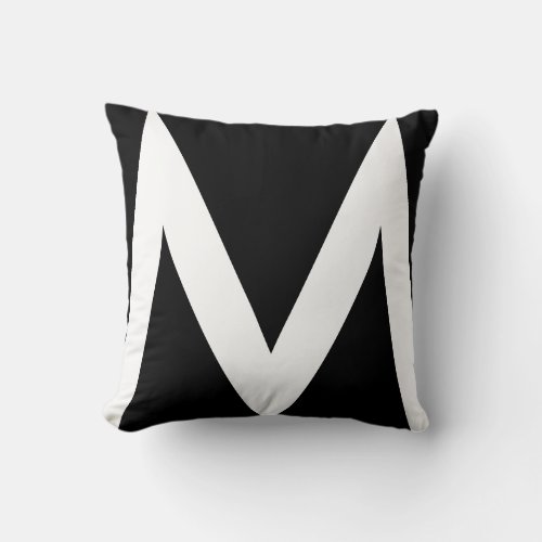Stylish White Monogram on Black Throw Pillow