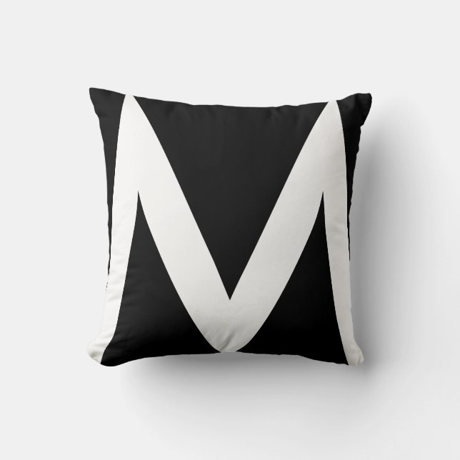 Stylish White Monogram on Black Throw Pillow (Front)