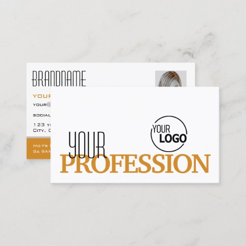 Stylish White Orange Simple with Logo and Photo Business Card