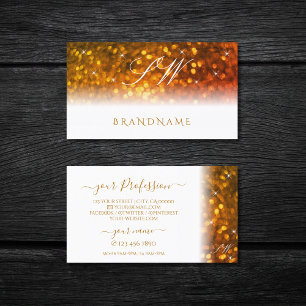 Stylish White Orange Sparkling Glitter Monogram Business Card