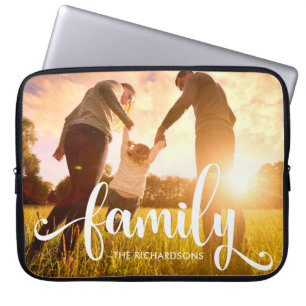 Stylish White Overlay Your Family Photo Laptop Sleeve