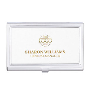 Stylish White Personalized Corporate Company Logo Business Card Case