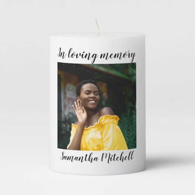 Stylish White Photo Memorial Pillar Candle (Front)
