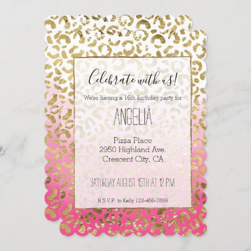 Stylish White Pink Gold Leopard Invitation