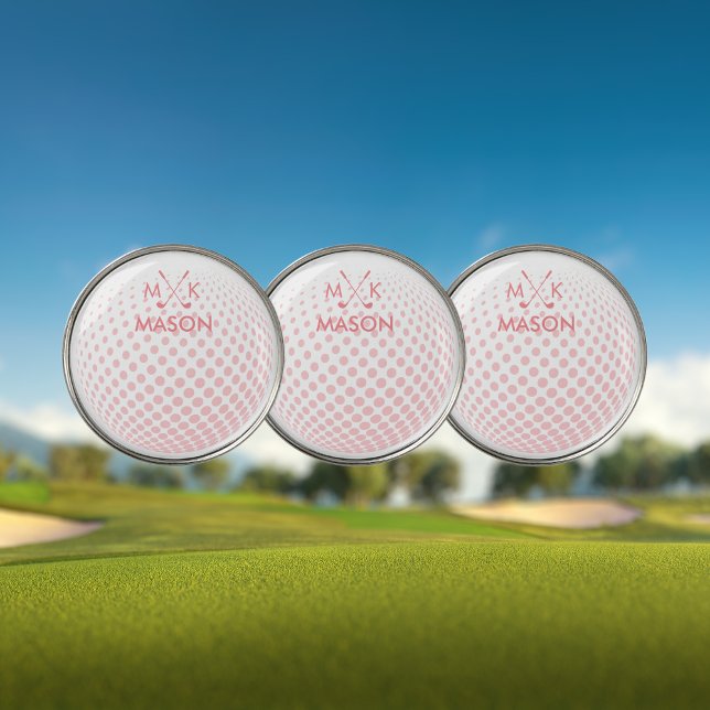 Stylish White Pink Modern Golf Ball Monogram Golf Ball Marker (Creator Uploaded)