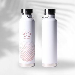 Stylish White Pink Modern Golf Ball Monogram Water Bottle