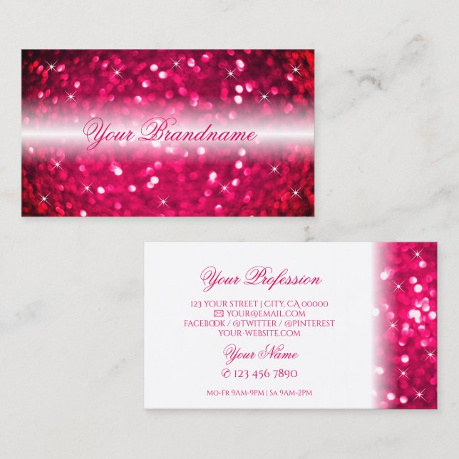 Stylish White Pink Sparkling Glitter Stars Chic Business Card (Front/Back)