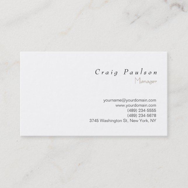 Stylish White Plain Simple Business Card (Front)