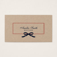 Stylish White Polka Dot and Blue Ribbon Kraft Business Card