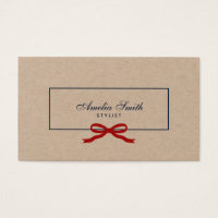 Stylish White Polka Dot and Red Ribbon Kraft Business Card