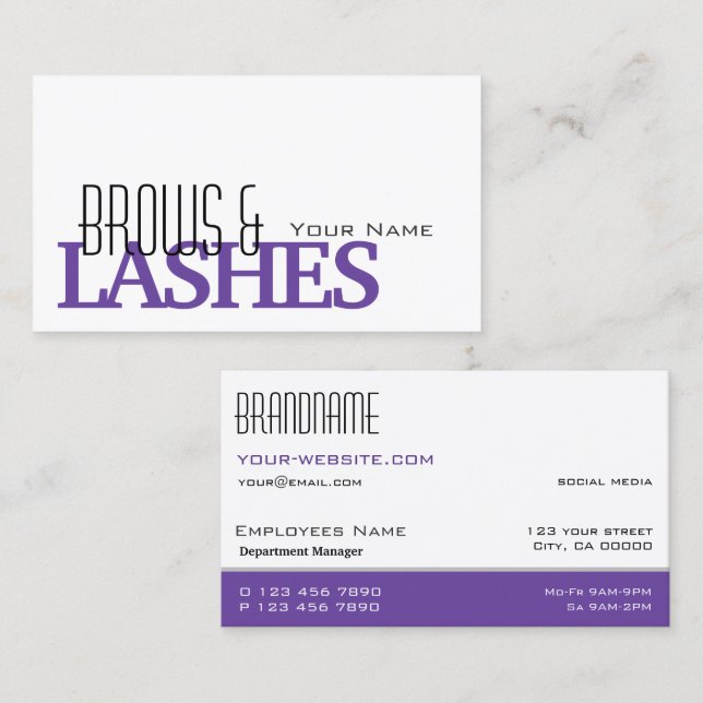 Stylish White Purple Black Simple and Professional Business Card (Front/Back)