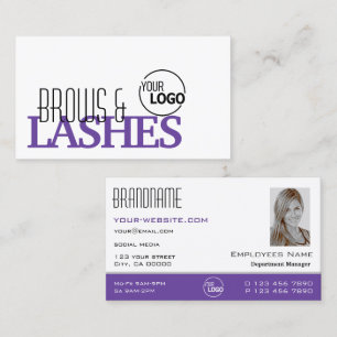 Stylish White Purple Simple with Logo and Photo Business Card