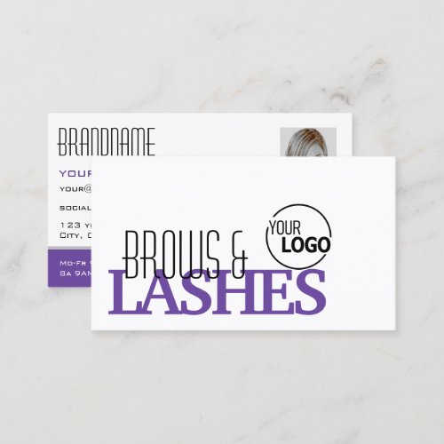 Stylish White Purple Simple with Logo and Photo Business Card