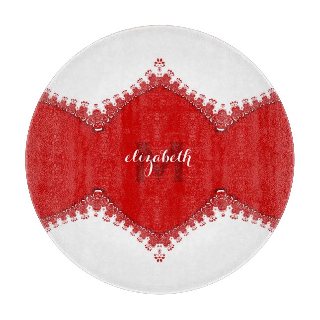 Stylish White Red Lace Personalize It Home decor Cutting Board (Front)