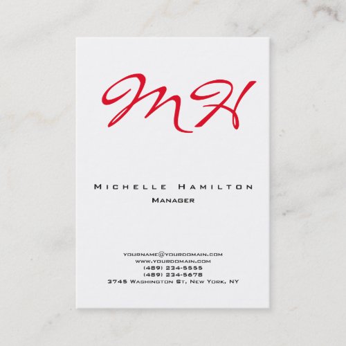 Stylish white red plain simple monogram clean business card