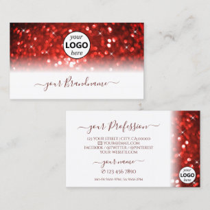 Stylish White Red Sparkle Glitter with Logo Modern Business Card