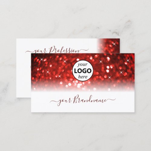 Stylish White Red Sparkle Glitter with Logo Modern Business Card