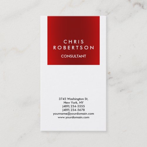 Stylish White Red Trendy Consultant Business Card