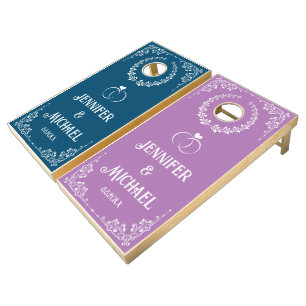 stylish white retro typography botanical wedding  cornhole set