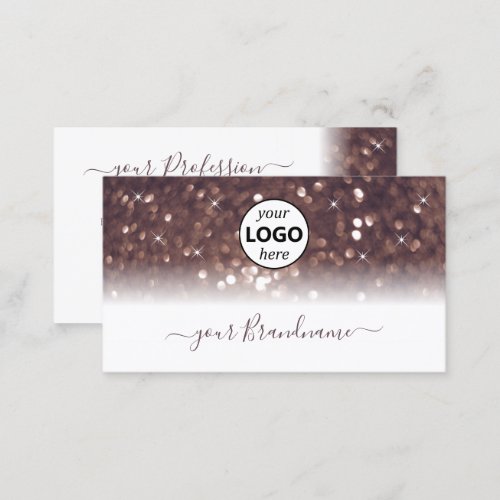 Stylish White Rose Gold Sparkling Glitter Add Logo Business Card