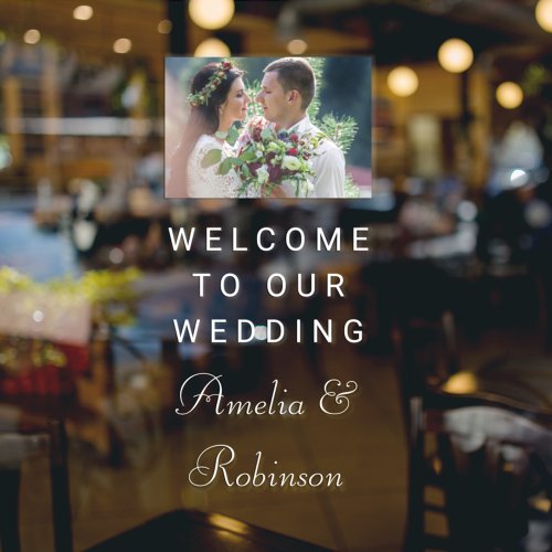 Stylish  White Script Custom Wedding Photo Welcome Window Cling