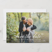 Stylish White Script Photo Save The Date Card (Front)