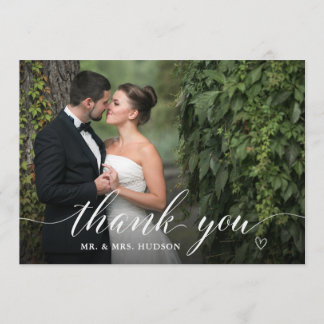 Stylish White Script Wedding Photo Thank You
