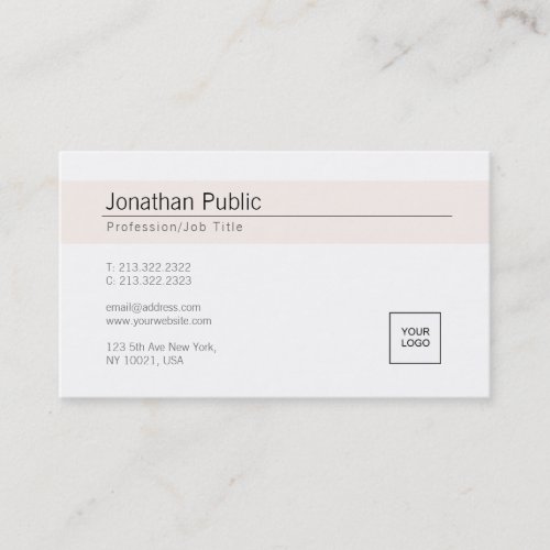 Stylish White Simple Plain Trendy Add Your Logo Business Card
