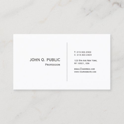 Stylish White Sleek Plain Design Chic Modern Business Card