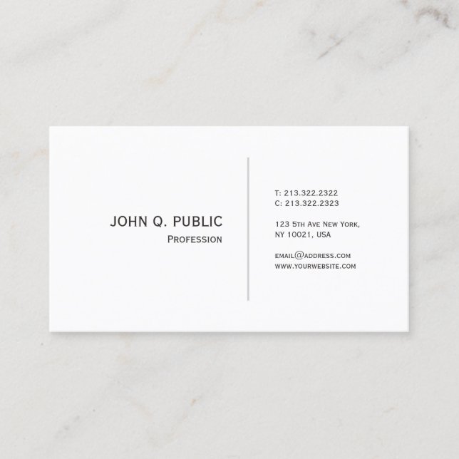 Stylish White Sleek Plain Design Chic Modern Business Card (Front)