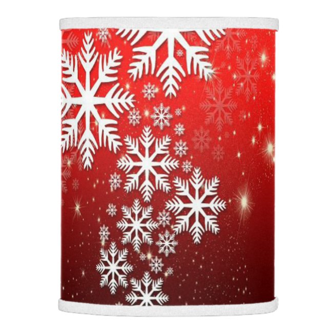 Stylish White Snowflake Pattern on Red Lamp Shade (Right)