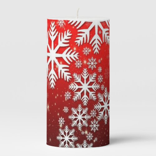 Stylish White Snowflake Pattern on Red Lamp Shade Pillar Candle