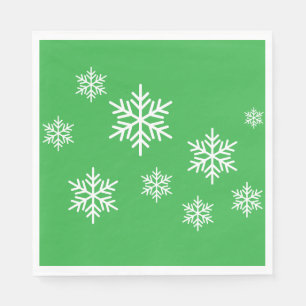 Stylish White Snowflakes On Bright Holiday Green Napkins