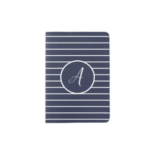 Stylish White Stripes Monogram Letter A Passport Holder