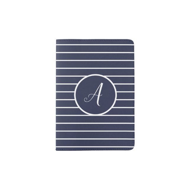 Stylish White Stripes Monogram Letter A Passport Holder (Front)