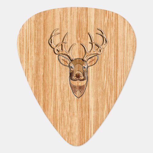 Stylish White Tail Buck Antlers Light Wood Grain Guitar Pick