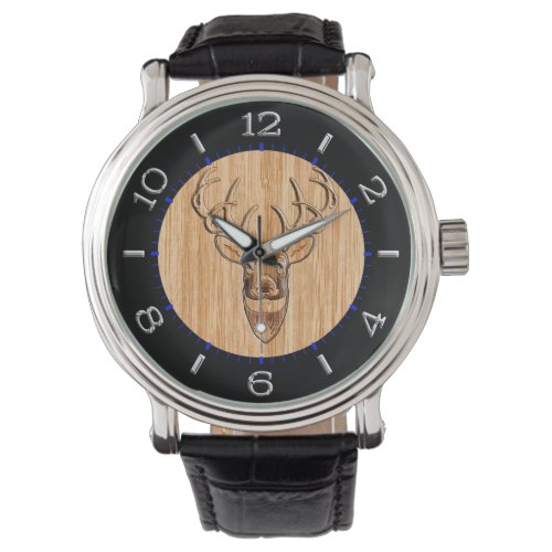 Stylish White Tail Buck Antlers Light Wood Grain Watch