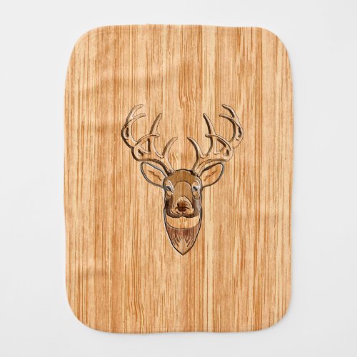 Stylish White Tail Deer Buck Head Light Wood Grain Burp Cloth