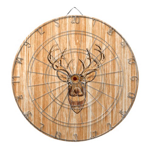 Stylish White Tail Deer Buck Head Light Wood Grain Dart Board