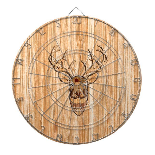 Stylish White Tail Deer Buck Head Light Wood Grain Dart Board (Front)