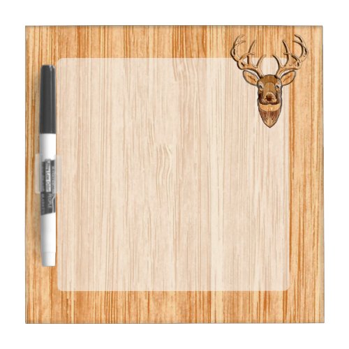 Stylish White Tail Deer Buck Head Light Wood Grain Dry_Erase Board