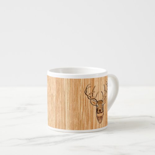 Stylish White Tail Deer Buck Head Light Wood Grain Espresso Cup