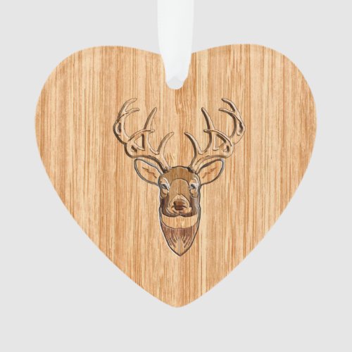 Stylish White Tail Deer Buck Head Light Wood Grain Ornament