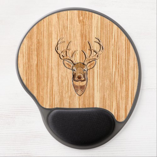 Stylish White Tail Deer Head Light Wood Grain Deco Gel Mouse Pad