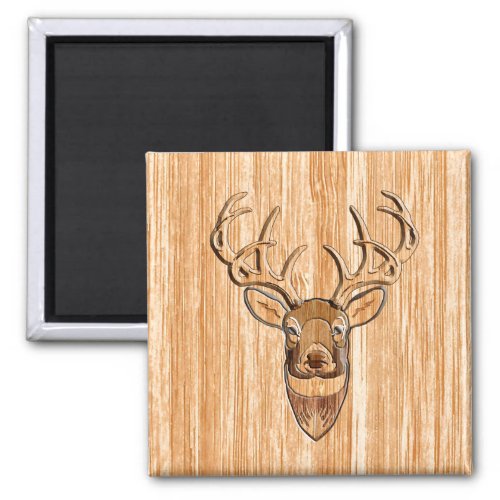 Stylish White Tail Deer Head Light Wood Grain Deco Magnet