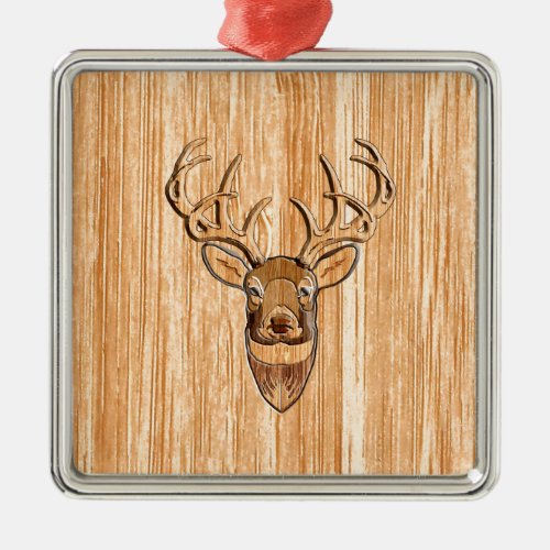 Stylish White Tail Deer Head Light Wood Grain Deco Metal Ornament