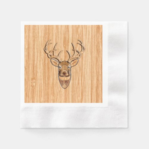 Stylish White Tail Deer Head Light Wood Grain Deco Paper Napkins