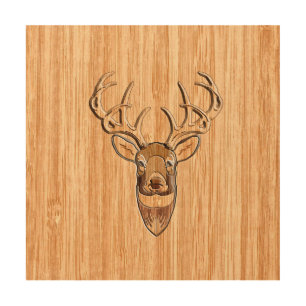 Stylish White Tail Deer Head Light Wood Grain Deco Wall Decor